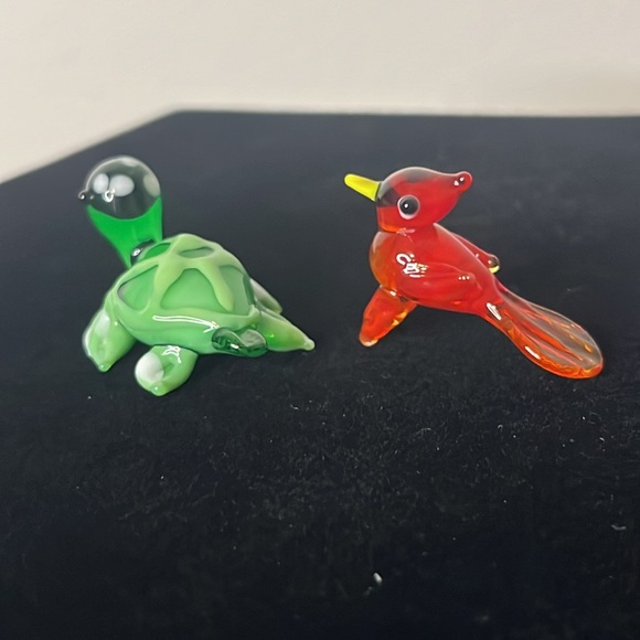 Miniature Lampwork Art Glass Red Cardinal Green Turtle Vintage Animal Figurines - Picture 6 of 6